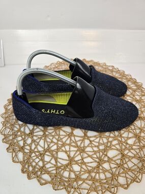 Rothy’s Metallic Lattice Stitch Loafer Navy Blue Neon Yellow Limited Edition 9.5